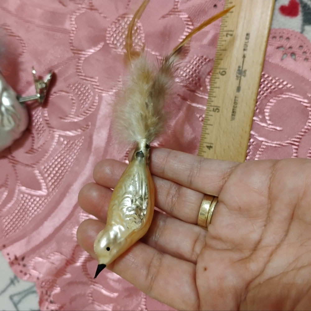 Vintage Glass Blown Glitter Clip-on Birds- Set of 5 - Picture 5 of 13